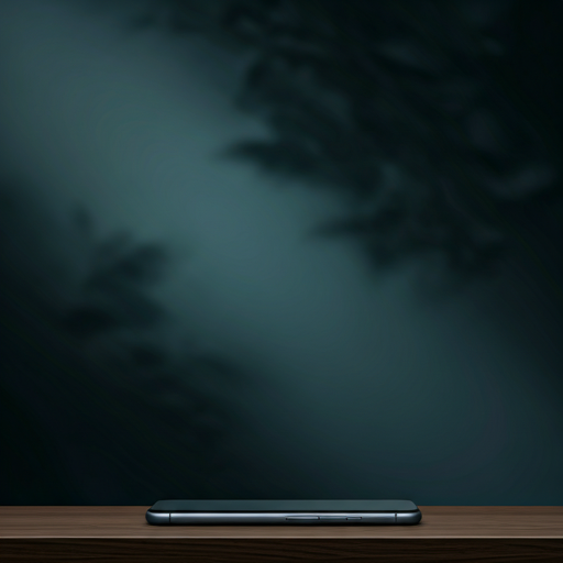 Spotlight and smartphone on wooden desk